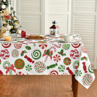 Imagem de Horaldaily Toalha de mesa de Natal retangular de 152 × 354 cm, capa de mesa lavável com pirulito de bengala doce para decoração de festa, piquenique, jantar