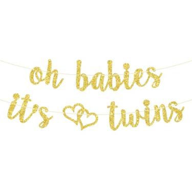 Imagem de Oh Babies It's Twins Banner, Twins Double the Love, Twin Boys Girls Baby Shower Gênero Revelar Decorações de Festa Suprimentos