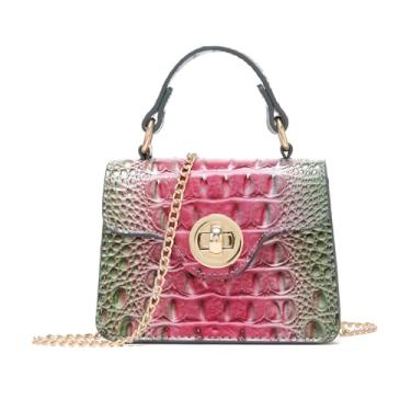 Imagem de Makcr Joacbv Bolsas femininas chiques de couro de crocodilo mini alça superior bolsa compacta para noite acessório elegante para itens essenciais, 1 - cinza, azul, roxo