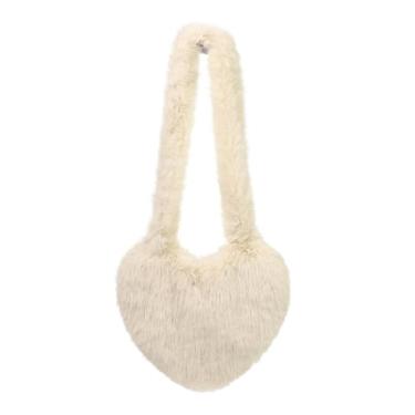 Imagem de LA CARRIE Bolsa tiracolo feminina de pele sintética em forma de coração, bolsas fofas, bolsas peludas Y2k, Damasco, One Size