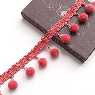 Imagem de Yalulu 4 jardas x 5 cm de largura, enfeite de pompom, fita de franja, acessório de renda de costura DIY para roupas, cortina, travesseiro, acessório, decoração, artesanato DIY (rosa)