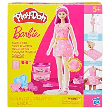 Imagem de Play-Doh Barbie Corações e Penteados conjunto de massinha com boneca Barbie, acessórios de massa de modelar e 2 potes de massinha, presente de Natal para crianças acima de 5 anos