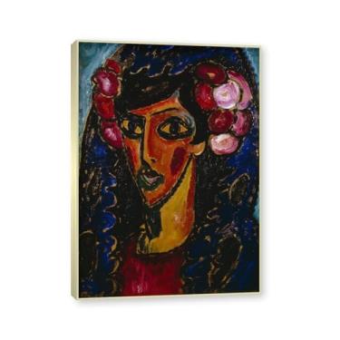 Imagem de NHLDZYH Moldura de champanhe. Impressões de arte Alexej von Jawlensky - Pintura de retrato - (Véu azul) - Pôster de decoração de parede vintage. 50 x 70 cm - 19,6 x 27,5 pol