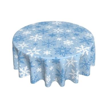Imagem de Aytipun Toalha de mesa redonda de inverno azul claro 152 cm azul branco floco de neve tema de férias toalha de mesa decorativa sazonal rústica casa de fazenda para decoração de festa interna, cozinha