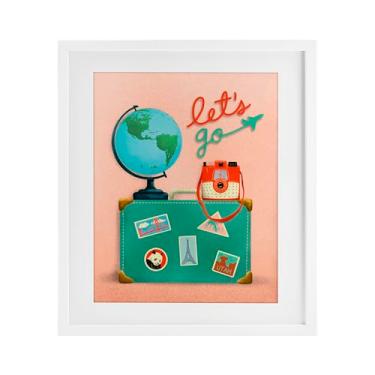 Imagem de Stupell Industries Let's Go Travel Suitcase Impressão emoldurada branca sob vidro por Jilly Jack Designs, 40,6 x 33,5 cm