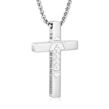 Imagem de VULETO Colar de cruz com versículo bíblico de futebol para meninos, homens, corrente com pingente de aço inoxidável, material de futebol religioso cristão, joias presentes para filhos e adolescentes