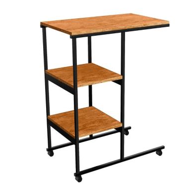 Imagem de Mesa Escrivaninha Office Auxiliar Com Rodízios Em Aço E Mdf Preto/canela