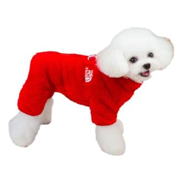 Imagem de Tangpan Pijama de veludo felpudo para cães, macacão de pelúcia, roupas macias de inverno para cães pequenos, macacão para filhotes de estimação, roupa para cachorros, vermelho, pequeno
