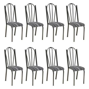 Imagem de Kit 8 Cadeiras de Cozinha Alasca Estampado Preto Listrado Pés de Ferro