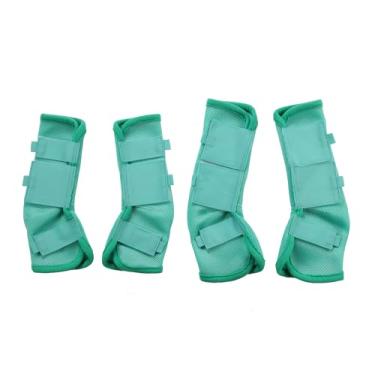 Imagem de LEAFOREST Conjunto de 4 botas com mosca de cavalo – Proteção antiderrapante para pernas para rascunho de mini pônei, botas de malha respirável para pastagem e celeiro, verde completo