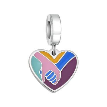 Imagem de BlingNuts Love Holding Hand Support Autism Heart Dangle Charm Compatível com Pandora Charms Pulseiras para Mulheres, One Size, Aço inoxidável, Sem Pedra Preciosa