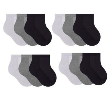 Imagem de Kit 12 Pares De Meias Selene Infantil Cano Curto Algodão, Misto, P - 1