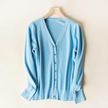 Imagem de Cardigans Para Mulheres Reino Unido, Senhoras Cor Sólida Cardigan Azul Claro Decote V Casaco De Malha Botão Ultra-macio Aberto Frente Suéteres Primavera Outono Manga Longa J, As Picture, XL
