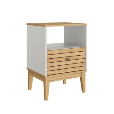 Imagem de Mesa de Cabeceira 1 Gaveta Linha Riscado MB1041 Movelbento, Mel/ Off W