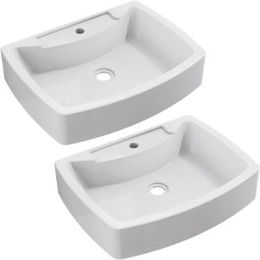 Imagem de Kit 02 Cubas de Apoio Retangular Para Banheiro Lavabo C01 RT50 Branco 
