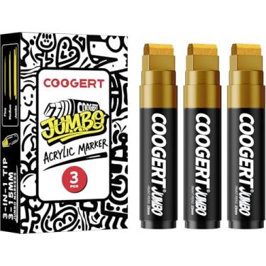 Imagem de Coogert 3 marcadores de pôster jumbo dourado PSC, caneta de tinta acrílica grossa de 15 mm de largura, marcadores de grafite preto para pôster, vidro, pintura rupestre, cerâmica, madeira, murais e