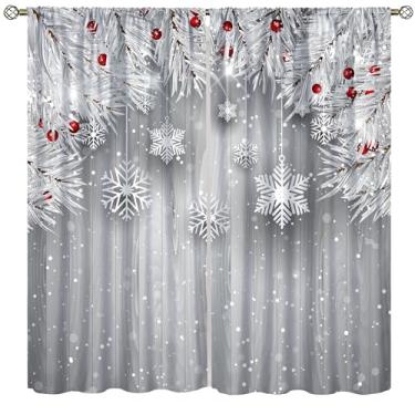 Imagem de wlsgdsg Cortinas de árvore de Natal, branco lindo floco de neve de inverno, tratamentos de janela de paisagem de Natal, cortinas de bolso de haste com isolamento térmico para crianças, sala de estar