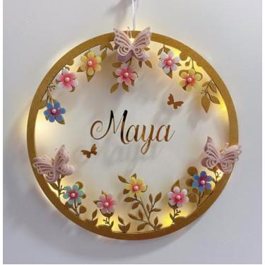 Imagem de Enfeite Porta Maternidade Borboletas Led Acrílico e Espelho