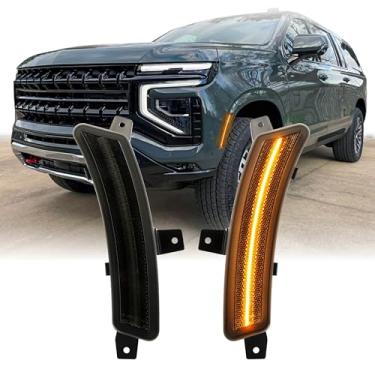 Imagem de USR 2025+ Par de lâmpadas de estacionamento dianteiras (esquerda + direita) - compatível com Chevrolet Suburban/Tahoe 2025 2025 GMC Yukon/Escalade (lente de fumaça com LED âmbar)