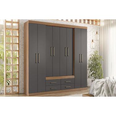Imagem de Guarda Roupa Casal 8 Portas e 4 Gavetas Nápoles Jatobá/Grafite - Santos Andirá
