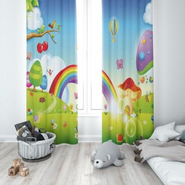 Imagem de Cortina Tecido Oxford Quarto Infantil Arco Íris Sol Brilhante  - 140x2