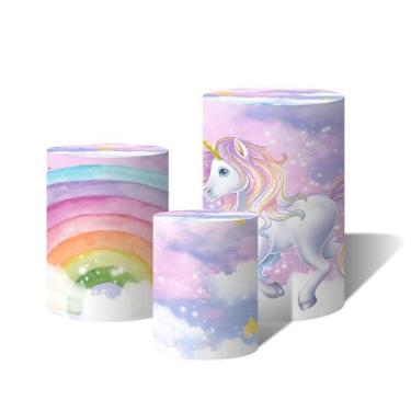 Imagem de Trio de Capas Cilíndricas Versátil Unicórnio Aquarela Arco-Íris c/ Elá