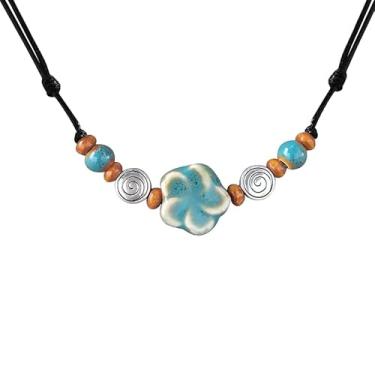 Imagem de Gracayfr Colar boêmio de cerâmica com contas, floral, espiral, espiral, Y2K, hippie, ajustável, preto, cordão, gargantilha para mulheres, Zinco, Sem Pedra Preciosa