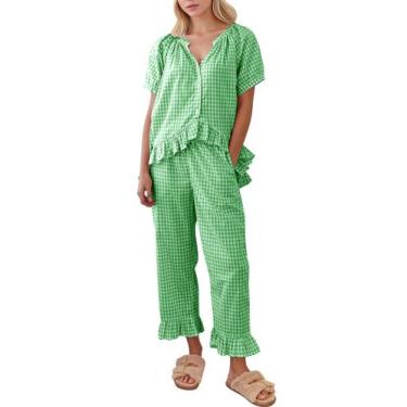 Imagem de Conjunto de pijama COZYPOIN Gingham, 2 peças de algodão xadrez para mu