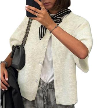 Imagem de Suéter feminino Muineobuka de malha com botão e manga curta