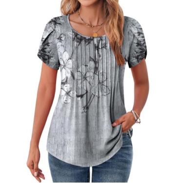 Imagem de Blusa feminina Zeagoo, manga curta, floral de verão, 2GG