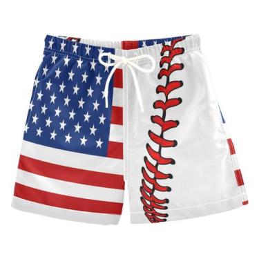 Imagem de Cadarços de beisebol com bandeira americana, calção de banho para meni