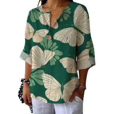 Imagem de Camiseta túnica domirica com decote em V floral estampada plus size