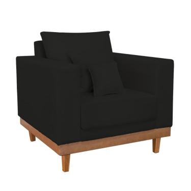 Imagem de Poltrona Living Resistente Suede Base Madeira com Almofadas