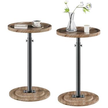 Imagem de LAKEMID Mesa de bar, conjunto de 2 mesas de bar redondas, mesa de coquetel ajustável em altura com tampo sólido de MDF, mesa de pub redonda com base antiderrapante, para bistrô, coquetel, sala de