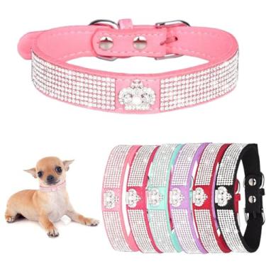 Imagem de Coleira de cachorro pequena para fêmeas, coleiras para filhotes de cachorro com coroa de strass fofo deslumbrante brilhante lindo diamante de cristal para gatos PPP XS pequeno, médio grande, rosa, M