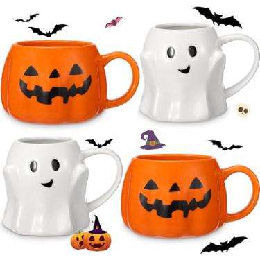 Imagem de Didaey 4 peças 400 ml caneca de abóbora de Halloween caneca de café fantasma caneca de café de abóbora fofa xícaras de cerâmica de Halloween para decoração de casa
