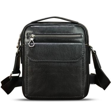 Imagem de Bolsa mensageiro de couro genuíno para homens, bolsa tiracolo vintage, bolsa masculina, Preto