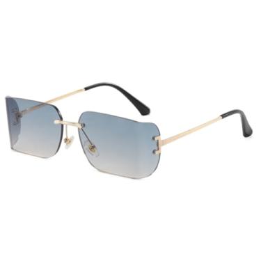 Imagem de HCPIHF Óculos de sol femininos sem armação com acabamento em metal - Estilo urbano moderno para rua/exterior/sessão de fotos | Proteção UV de metal (4)