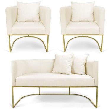 Imagem de Kit 01 Namoradeira 02 Lugares E 02 Poltronas Paola Linho Grosso Bege A