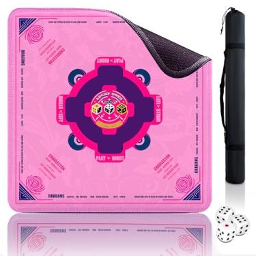 Imagem de QAZWQAZ Mahjong Mat Neoprene (33"x33") Noise Reduction Non-Slip, American Mahjong Table Mat with 3 Dice & Carrying Bag, Mah Jongg Mats for Table, Poker, Card, Dominoes, Tile & Board Games (Pink)