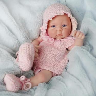 Imagem de Brastoy Bebê Reborn de Silicone Sólido Suave Boneca Menina Olhos Azuis Original 35cm de Boca Aberta Usa Chupeta