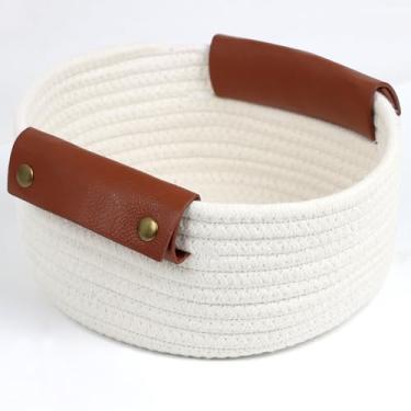 Imagem de Cesta pequena, mini cesta de armazenamento de tecido de corda de algodão, minúscula caixa de armazenamento redonda decorativa, cestas de presente vazias boho para organização, organizador de