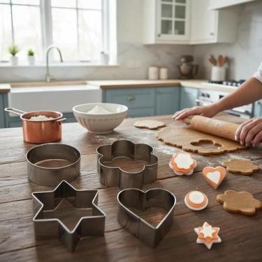 Imagem de 12 Forminhas Molde Massa Biscuit Biscoito Bolo Variados Inox - Livon