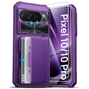 Imagem de ATATOO Capa carteira para Google Pixel 10/10 Pro com protetor de tela de vidro temperado HD [2 unidades], suporte para cartão, capa para câmera deslizante, proteção contra quedas, capa rígida para