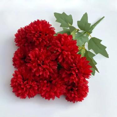 Imagem de Buquê de flores artificiais, crisântemo, buquê de casamento, natal, noiva, artesanato, scrapbooking, guirlanda, adereços, decoração de mesa para festa (1 peça/vermelho)