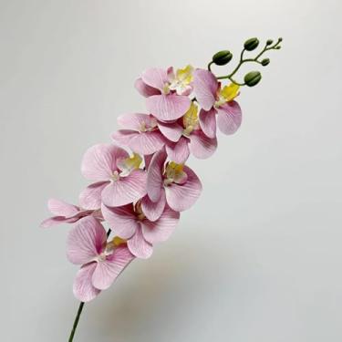 Imagem de 5 flores artificiais de 9 cabeças, filme de látex, phalaenopsis, decoração luxuosa para casa, orquídeas falsas, arranjo de flores para festa de casamento (pasta de feijão)