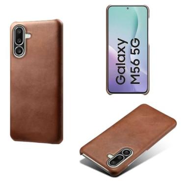Imagem de Capa para Samsung Galaxy M56 5G,Proteção contra quedas,Casca de volta de cor sólida simples,Design de couro de imitação de plástico-Brown