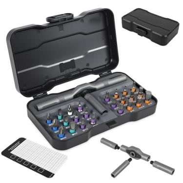 Imagem de Conjunto de chaves de fenda magnética 24 em 1, conjunto de chaves de fenda catraca de precisão com 24 pontas e alça destacável, kit de ferramentas de reparo compacto versátil para móveis, óculos