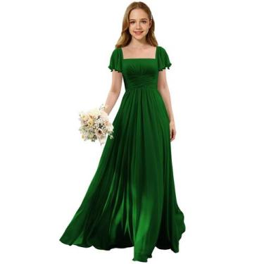 Imagem de Vestido Flower Girl Augday Chiffon Verde Esmeralda Tamanho 16