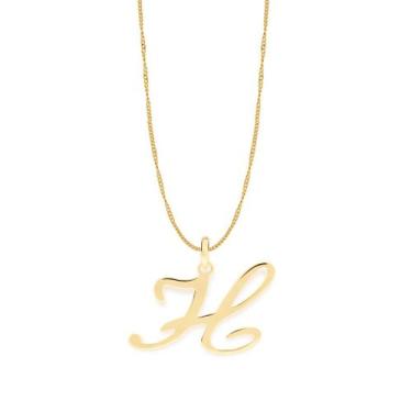 Imagem de Colar Rommanel Banhado Ouro Letra H Grande Elo Grumet 42cm